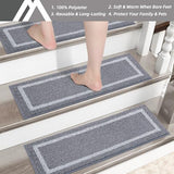 COSY HOMEER Soft Stair Treads 15pcs Non-Slip Carpet Mat 28inX9in Indoor Stair Runners for Wooden Steps,Stair Rugs for Kids and Dogs, 100% Polyester TPE Backing Grey,Square
