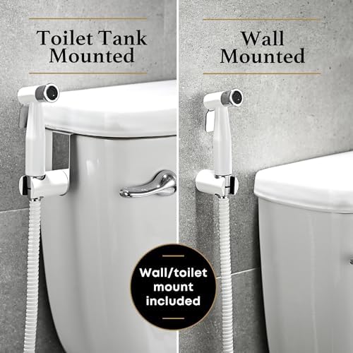 Purrfectzone Bidet Sprayer for Toilet, Bidet Sprayer for Feminine Wash, Premium Stainless Steel Jet Spray for Toilet, Wall-Mounted or Toilet Tank Mounted - White/Chrome