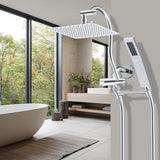 Hibbent All Metal Shower Head, 10'' High Pressure Rainfall Shower Head, Showerhead Combo, Handheld Shower Wand, 12'' Adjustable Curved Shower Extension Arm, 71'' Hose, Shower Head Holder, Chrome