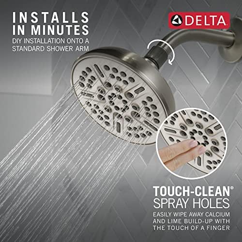 Delta Faucet 8-Spray Touch-Clean Shower Head Brushed Nickel, Delta Shower Heads, Showerhead, Brushed Nickel Shower Head, 2.5 GPM Water Flow, Stainless 75898CSN