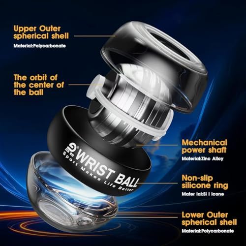 Wrist Trainer Ball Auto-Start Gyroscopic Forearm Exerciser Gyro Ball for Strengthen Arms, Fingers, Bones and Muscles