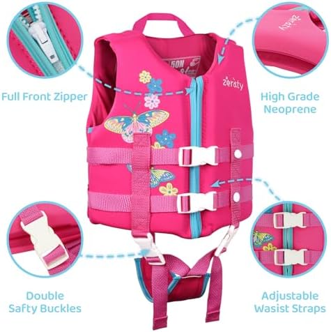 Zeraty Toddler Swim Vest Neoprene Kids Float Jacket Swimming Aid for Children Girls and Boys 20-30-40-50-60-70-80Lbs with Dual Adjustable Safety Straps