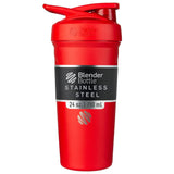 BlenderBottle Strada Shaker Cup Insulated Stainless Steel Water Bottle with Wire Whisk, 24-Ounce, Red