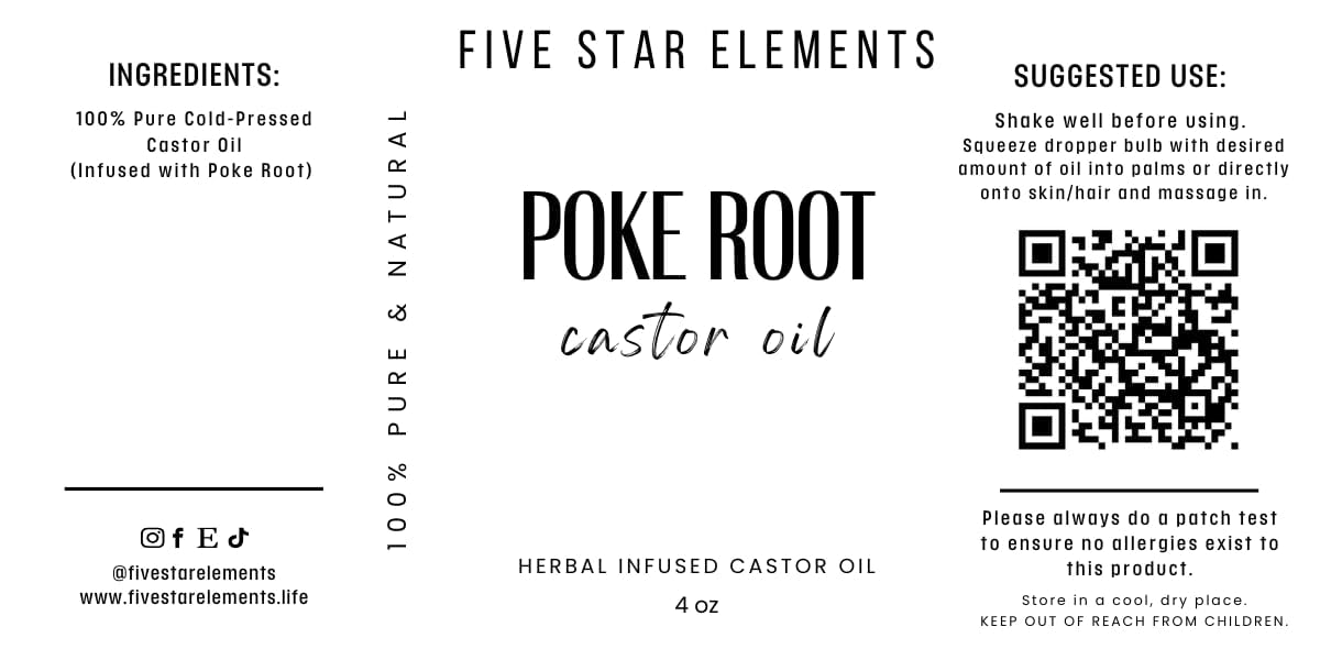 Five Star Elements Poke Root Castor Oil 4oz, Clear