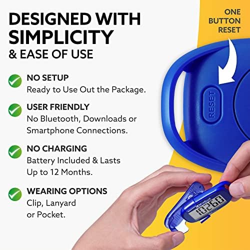 3DFitBud Simple Step Counter Walking 3D Pedometer from 3DActive with Clip & Lanyard - A420S