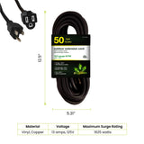 Power By GoGreen Go Green Power Inc. 16/3 50ft Black Outdoor Extension Cord - Durable, Heavy Duty, Moisture Resistant - Ideal for Tools & Equipment - GG-13750BK