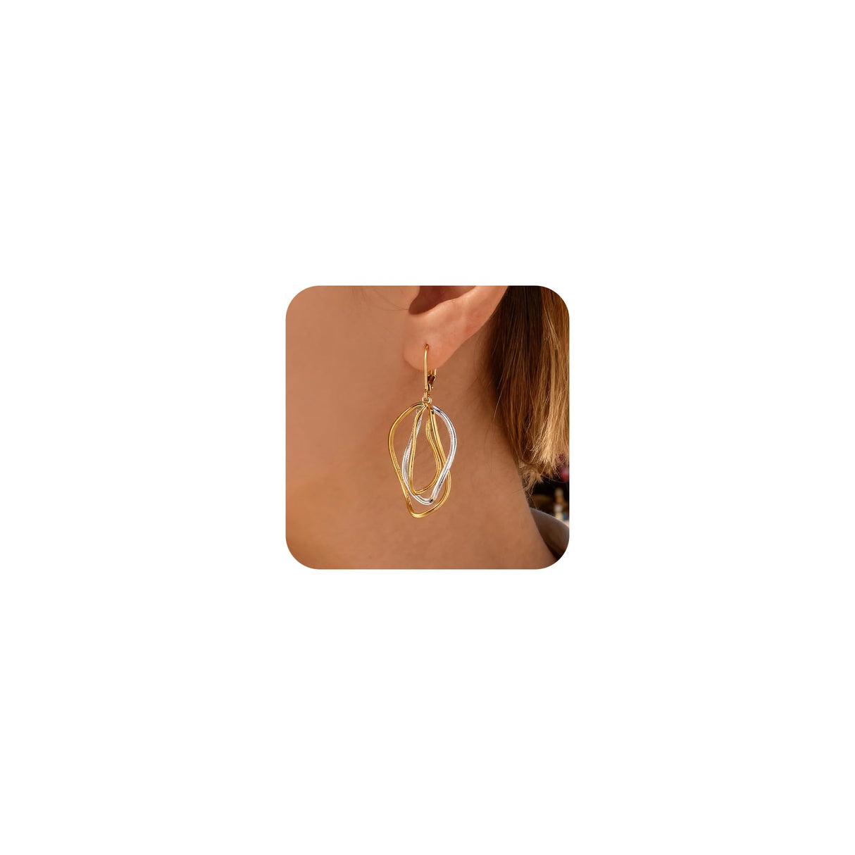 Two Tone Twisted Line Drop Earrings for Women Gold and Silver Earrings