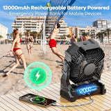 Misting Fan Portable with RGB Lantern, 12000 mAh Rechargeable Camping Mist Fan with Emergency Battery Power Bank Hurricane Supplies, Perfect Cooling Mister for Outdoor Travel