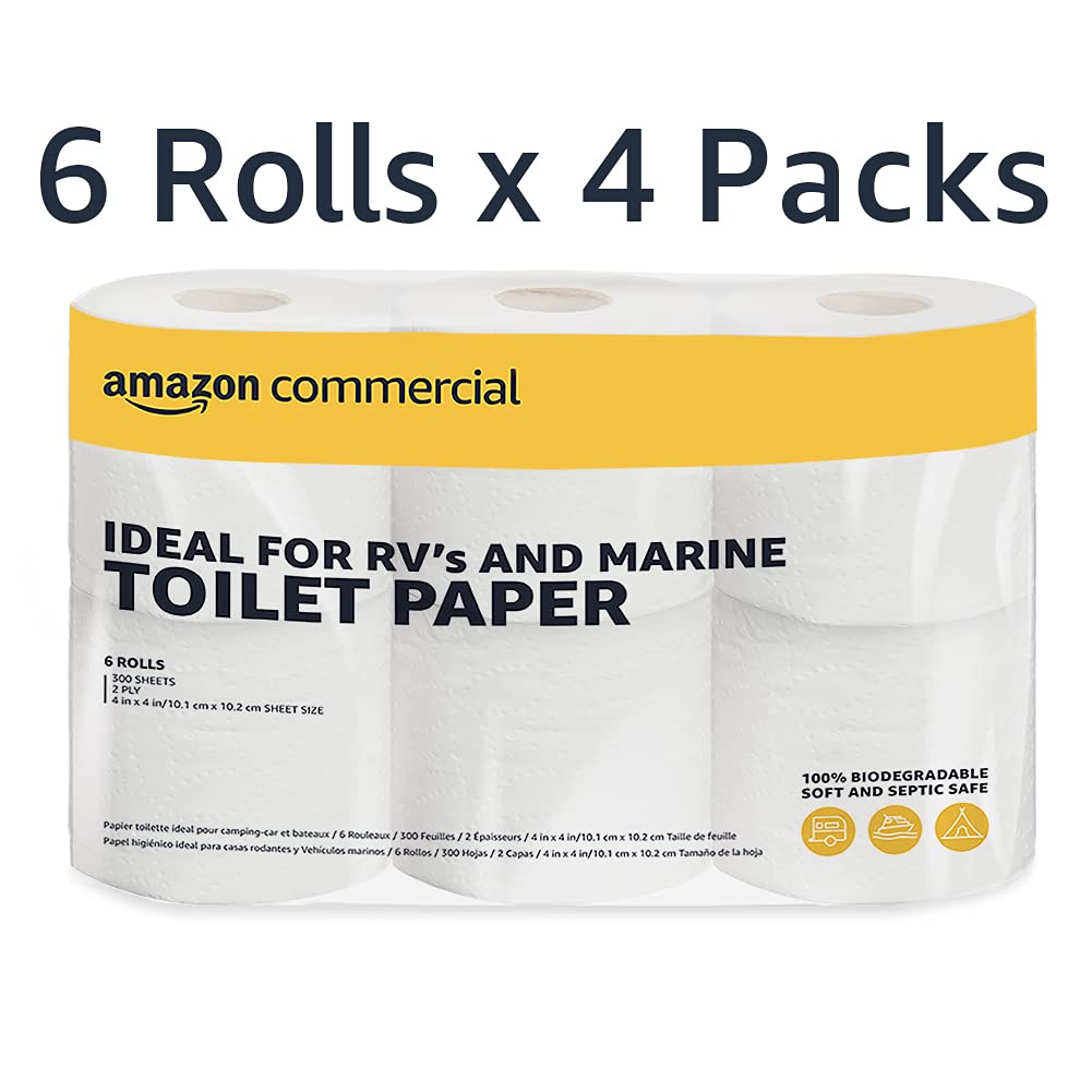 AmazonCommercial FSC certified paper 2-Ply White Quick Dispensing Toilet Paper for RV's & Marine, Waste-Tank Compatible, 300 Sheets per Roll - 24 Rolls