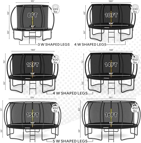 JUMPZYLLA Trampoline Outdoor 8FT 10FT 12FT 14FT 15FT 16FT with Enclosure and Ladder, ASTM Approved Recreational Trampoline for Kids and Adults, Anti-Rust Coated Frame