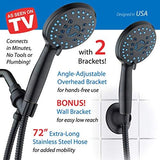 Hotel Spa AquaCare High Pressure 8-mode Handheld Shower Head, Anti-clog Nozzles - Built-in Power Wash to Clean Tub, Tile & Pets, Extra Long 6 ft. Stainless Steel Hose, Wall & Overhead Brackets