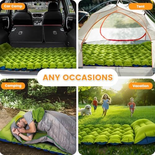 Camping Sleeping Pad, 4in Thick Ultralight Inflatable Camping Mat with Pillow, Built-in Foot Pump Sleeping Mat, Wide Compact Camping Pad for Travel Tent Hiking Backpacking Trip Car Camp Gear