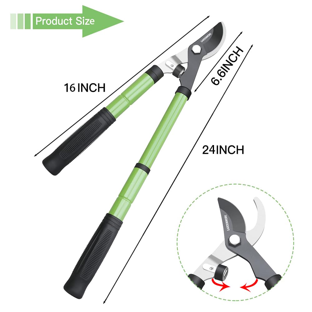GARDENWORK 16-24" Loppers for Tree Trimmer Heavy Duty,Tree Branch Cutter,Extendable Tree Trimmer with SK5 High Carbon Steel Blade,Garden Shears with 1.6"Cutting Capacity