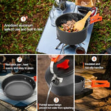 17pcs Camping Cookware Kit, 0.45Gal Pot, 7inches Pan,0.30Gal Kettle Set with 2 Set Stainless Steel Cups Plates Forks Knives Spoons for Hiking,Camping,Backpacking,Outdoor Cooking and Picnic