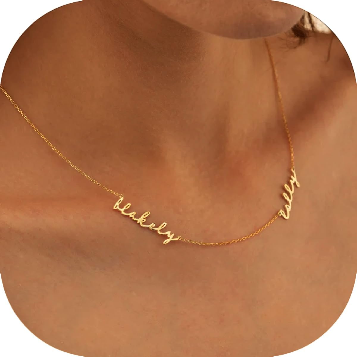 Ajiangwu 18K Gold Plated Name Necklace Personalized,Multiple Custom Name Necklace Family Necklace with Kids Names Customized Choker Necklace for Women