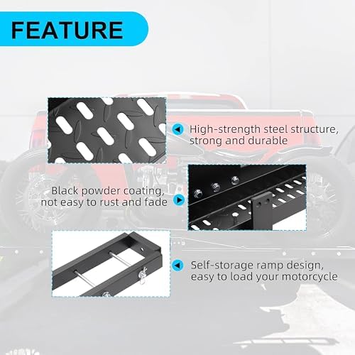 600LBS Steel Motorcycle Scooter Dirtbike Carrier Hauler Hitch Mount Rack Ramp Anti Tilt