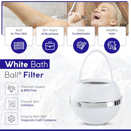 Crystal Quest Bath Ball Water Filter for Bathtub - 3-Stage Filtration, Removes Chlorine, Chloramine & Byproducts, 2,500 Gallons, BPA Free, pH Balanced Water, Fits All Tubs, Easy Install, Built in USA