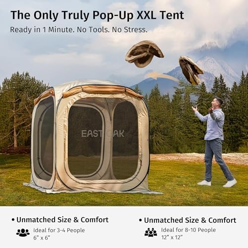 EAST OAK Pop Up Canopy Tent with Mesh Walls | Outdoor Screen House with 4/6 Sunshades | Waterproof Gazebo with Carry Bag | Portable Shelter for Camping, Patio, and Beach | Beige