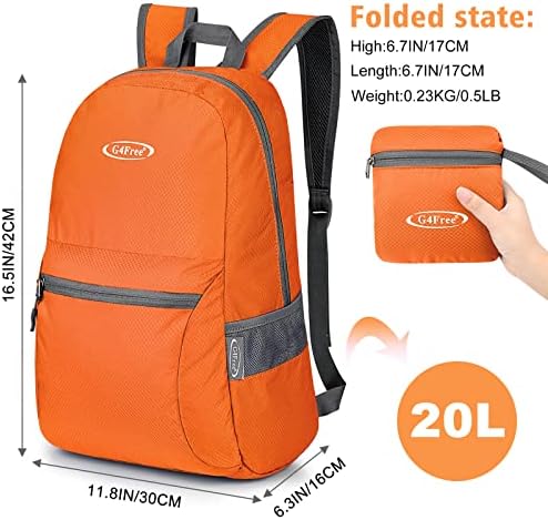 G4Free 20L Lightweight Packable Backpack Travel Hiking Daypack Foldable Backpack for Men Women