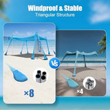 Beach Tent Sun Shelter, Beach Shade Canopy UPF50+, 10x10ft Canopy Tent with 8 Sandbags, Sand Shovels, Ground Pegs & Stability Poles, Pop Up Shade Tent for Beach, Camping, Fishing