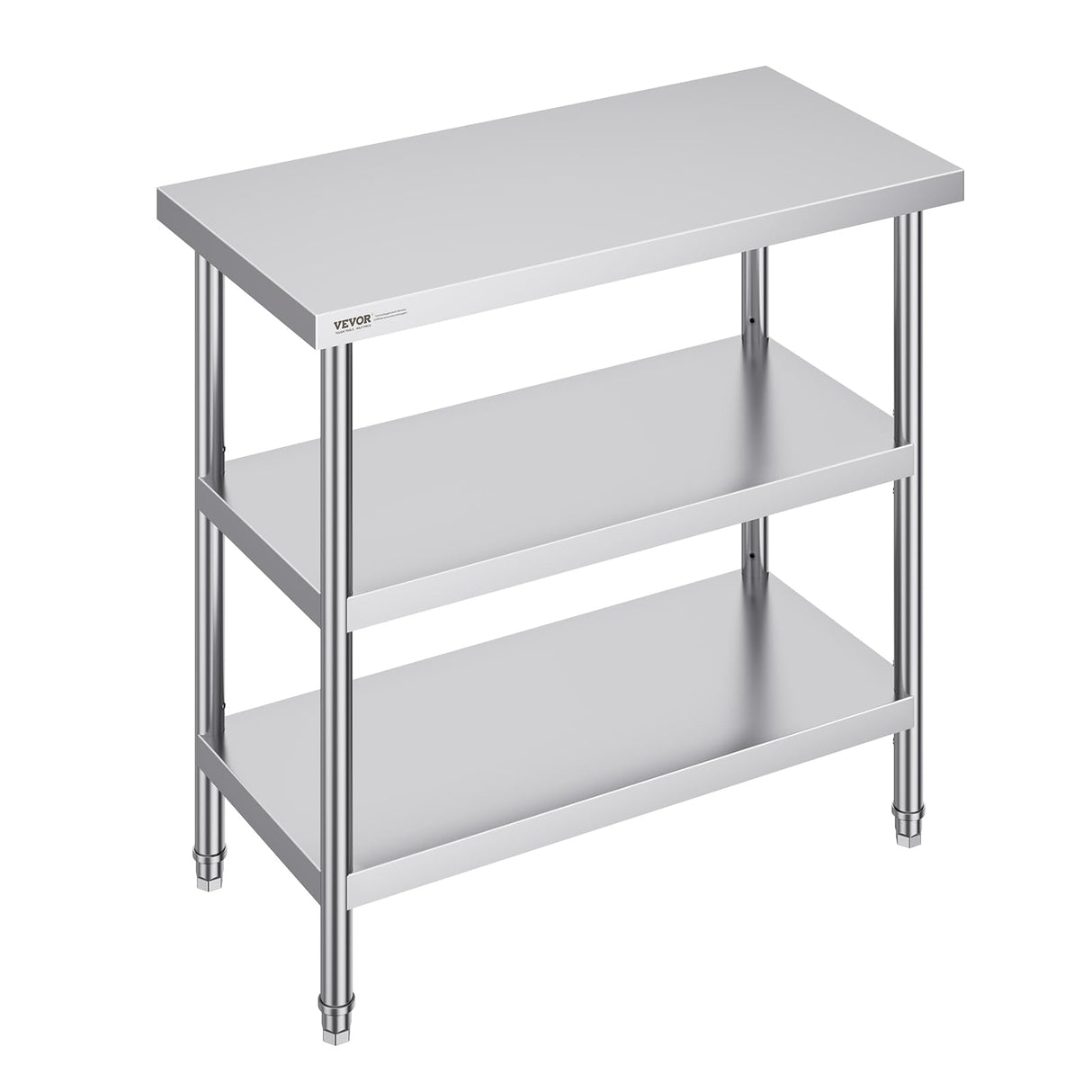 VEVOR Stainless Steel Food Prep Table, 18 x 36 x 34 Inch Commercial Kitchen Worktable, with 2 Adjustable Undershelf, Heavy Duty Prep Metal Work Table for BBQ, Kitchen, Home, and Garage