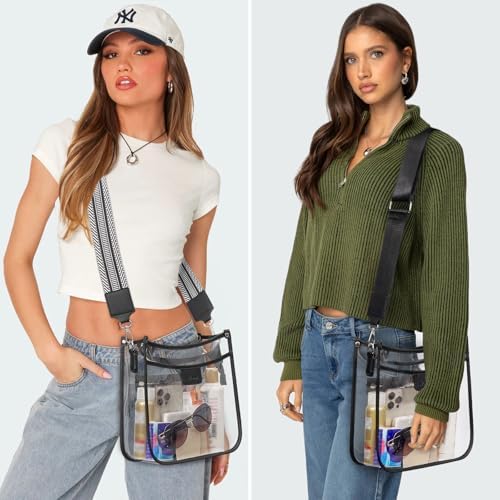 3 Pockets Large Clear Bag for Stadium Events with 2 Long Straps Purse for Women Crossbody Bag Concert Stadium Approved