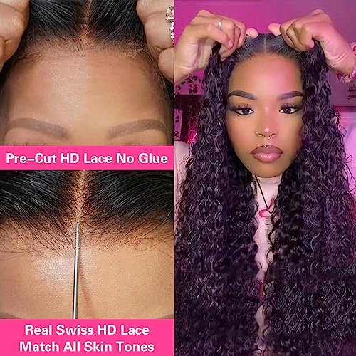 Jenniferita 26 Inch Wear and Go Glueless Wigs Pre Plucked 200% Density Deep Wave Lace Front Wigs Human Hair for Women Transparent Closure Wigs Natural Color