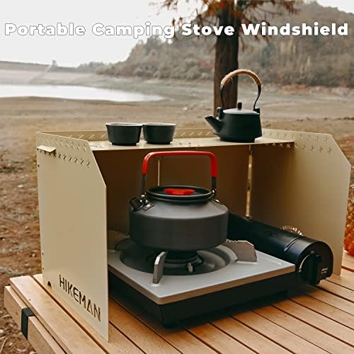 HIKEAMN Camping Stove Windscreen - Outdoor Folding Gas Stove Windshield,Camping Wind Blocker with a Storage Bag for Camping,Hiking,Picnic,Cooking (black)