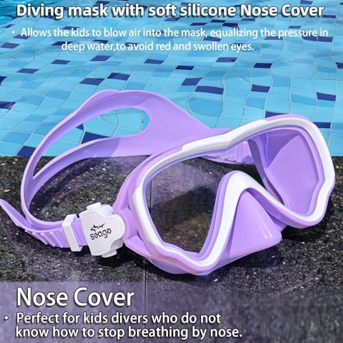 Seago Kids Swim Goggles Snorkel Diving Mask for Youth(5-15), Anti-Fog 180° Clear View