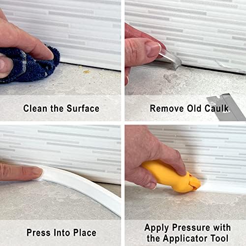 InstaTrim The Original Flexible Trim - 50ft White 1/2" Wide Caulk Tape - Adhesive Trim with Many Uses Including Caulking for Bathtubs, Sinks, Counters, Tile, Floors - Made in USA