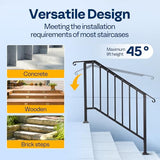 VIVOHOME 2-Pack Wrought Iron Hand Rails for Outdoor Steps – 40.6" Curved Ends and Safety Balusters Exterior Railing Kit for Porch, Deck, or Indoor Stairs (4-Step, Black)