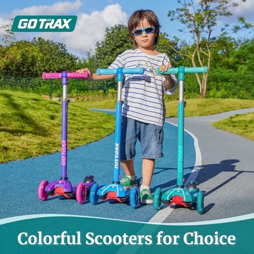 Gotrax KS1 Kids Kick Scooter, LED Lighted Wheels and 3 Adjustable Height Handlebars, Lean-to-Steer & Widen Anti-Slip Deck, 3 Wheel Scooter for Boys & Girls Ages 2-8 and up to 100 Lbs