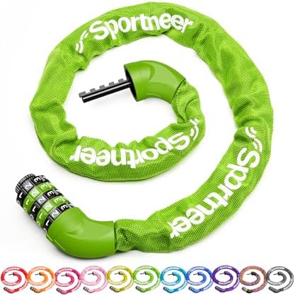 Sportneer Bike Lock: 5 Digit Combination High Security Anti Theft Bike Chain Lock - 3.2/3.6/4ft Heavy Duty Keyless Bicycle Lock for Bike, Motorcycle, Scooter, Door & Gate - 4/6mm Thick, Easy to Use