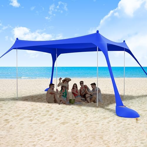 ihuan Beach Tent Sun Shelter 11X11FT UPF50+ with 4 Aluminum Foldable Poles, Easy Setup Outdoor Shade Canopy for 8 Person, Cool Cabana for Fishing, Family Trips, Backyard Picnics