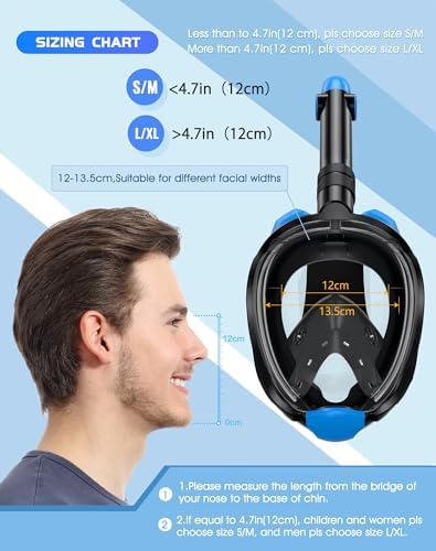 Greatever G2 Full Face Snorkel Mask with Latest Dry Top System,Foldable 180 Degree Panoramic View Snorkeling Mask with Camera Mount,Safe Breathing,Anti-Leak&Anti-Fog