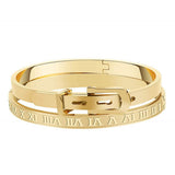 Jarlinwel Gold Silver Plated Bracelets for Men Women Roman Numeral Bangle Bracelet Stainless Steel Personalized Engraved Unisex Bangle (2 Pcs Womens Gold Bangle)