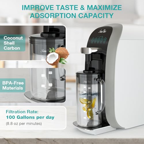 SimPure Y7T-BW-C Countertop Reverse Osmosis Water Filter, NSF/ANSI 58 Certified, 5 Stage RO Water Filtration System with Taste-Enhancing Glass Water Pitcher, Water Purifier for Home, No Installation