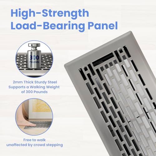 4x10 Inches Heavy Duty Walkable Floor Register - Easy Adjust Air Supply Lever Decorative Floor Vent Covers - Boston Design Vent Covers for Home - Satin Nickel