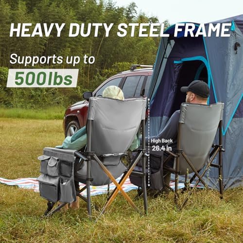 TIMBER RIDGE Oversized Folding Camping Chair with Lumbar Support Adjustable High Back Heavy Duty for Adults Aluminum Support up to 500lbs with Cup Holder, Cooler Bag, Side Pocket - 2Pack