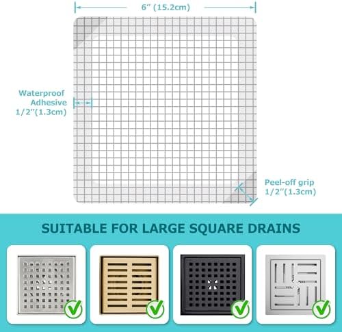 25 Pack, Disposable Shower Drain Hair Catcher Mesh Stickers, 6 inch, Square