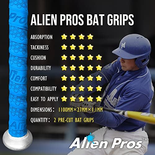ALIEN PROS Bat Grip Tape for Baseball (2 Grips/4 Grips) – 1.1 mm Precut and Pro Feel Bat Tape – Replacement for Old Baseball bat Grip – Wrap Your Bat for an Epic Home Run (2 Grips/4 Grips)
