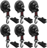 Vashly Heavy Duty Suction Cup 6 Pcs Strong Suction Cups with Hooks and 6 Pcs Tarp Clips Deavy Duty Lock Grip for Car Awning Boat Camping