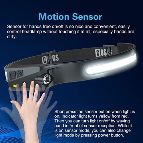 COSOOS Original 2 Rechargeable Headlamp Flashlight w/Red Light & Carry Case,1000 Lumen Bright LED Head Lamp Wide Beam, Motion Sensor, 2.4 oz Lightweight Headlight for Hiking & Camping Gear