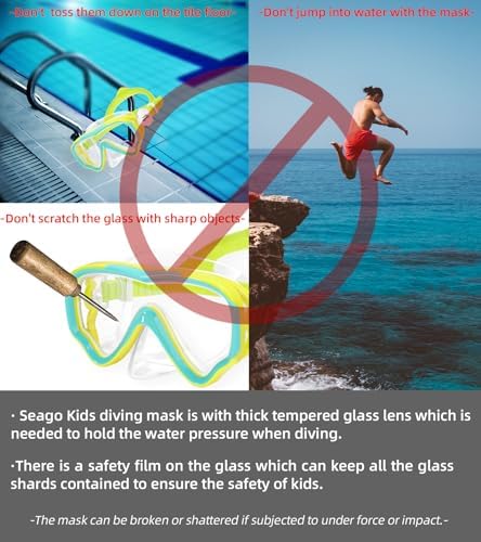 Seago Kids Swim Goggles Snorkel Diving Mask for Youth(5-15), Anti-Fog 180° Clear View