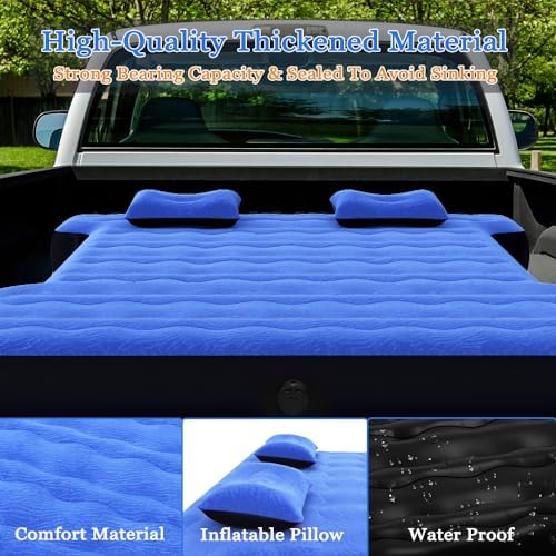 Camping Pickup Truck Bed Air Mattress Thicken Sleeping Pad for 5.5-5.8Ft Full-Size Short Truck Beds Outdoor Camping Car Travel(Navy Blue)