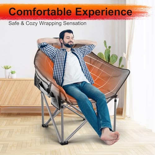Slendor Heated Camping Chair Oversized, Portable Heated Chair Outdoor Sports with Backrest, High Back, Pillow, 3 Heat Levels, Folding Lawn Patio Lounge Chair, Supports 440 lbs
