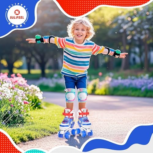 SULIFEEL Rainbow Unicorn 4 Size Adjustable Light up Roller Skates for Girls Boys for Kids