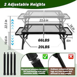 Grill Table Camping Table with 2 Wing Panels, Mesh Metal Folding Grill Table Height Adjustable & Lightweight & Portable Table for Outdoor Indoor Picnic, Camping, Beach and BBQ, RV