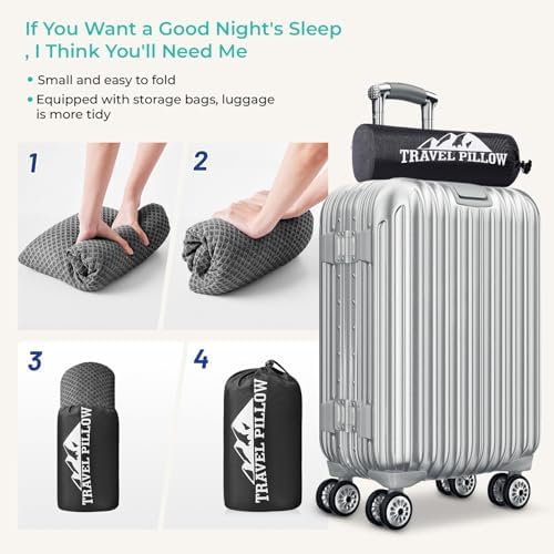 Travel Pillow Memory Foam Pillows, Camping Pillow-Compressible Medium Firm, Breathable Cover, Ideal Backpacking Hiking, Bed Pillows, Airplane and Car (Dark Grey, M)