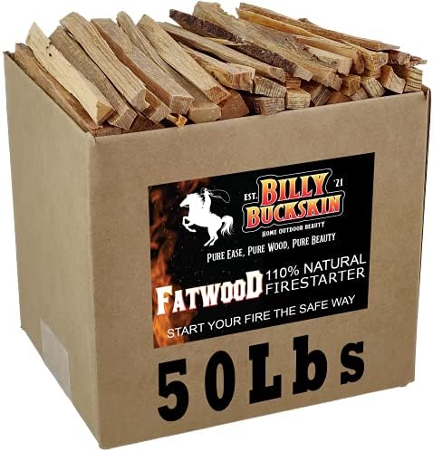 50lb Fatwood Fire Starter Sticks, Firestarters for Fire Pit, Campfire, Wood Stoves, Fireplaces & Bonfire, Easy Start with Just 2 Sticks Burns in All Weather Conditions by Billy Buckskin (50 Pound Bag)